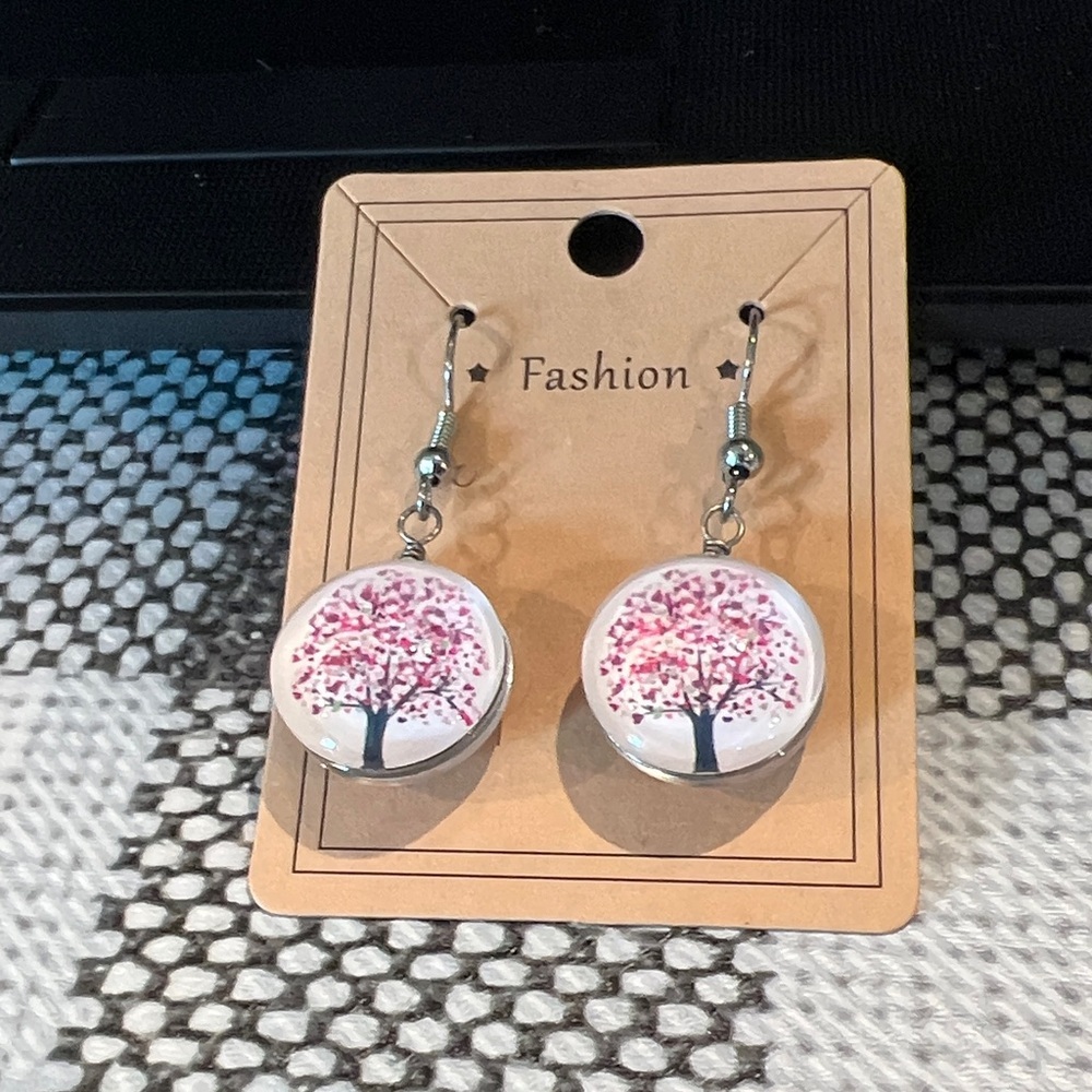 Pink Tree Design Earrings